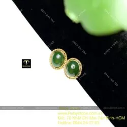 Khuyên tai ngọc bích Oval chỉ se, vàng 10k Khuyên tai ngọc bích Oval chỉ se, vàng 10k