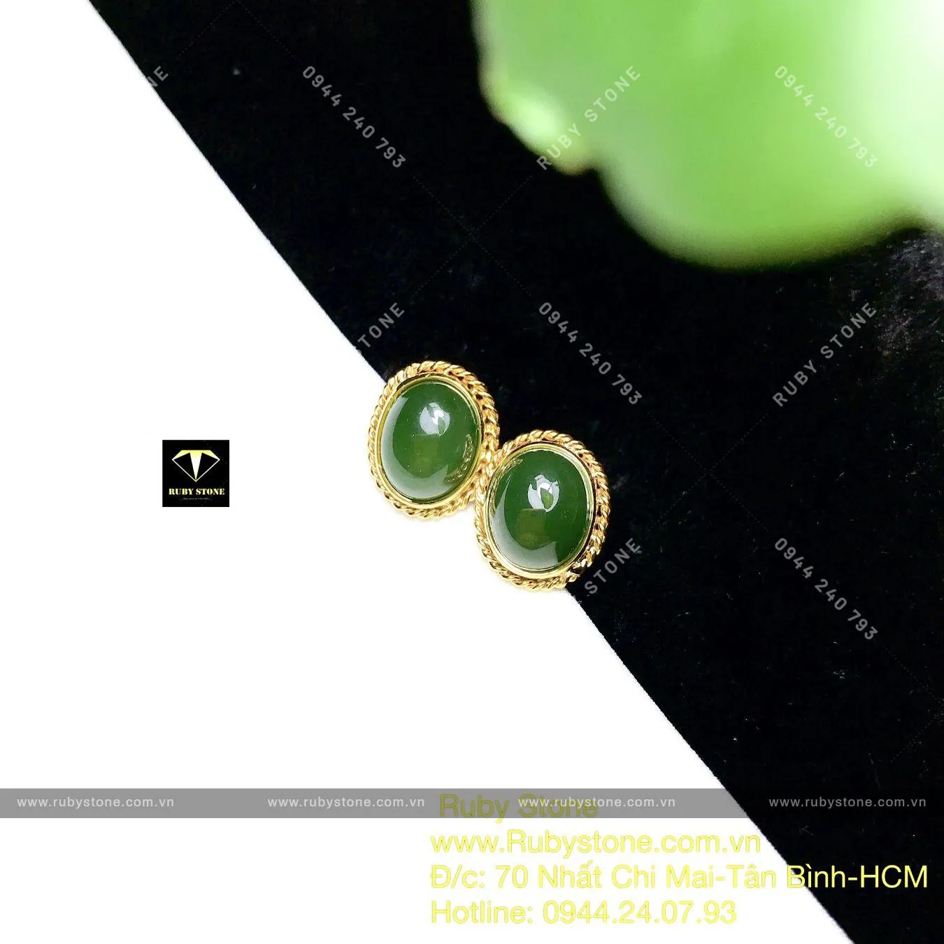 Khuyên tai ngọc bích Oval chỉ se, vàng 10k Khuyên tai ngọc bích Oval chỉ se, vàng 10k - Ảnh 5