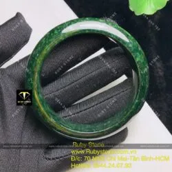 Vòng ngọc Cẩm thạch sơn thuỷ xanh đen, bản 15mm - Ảnh 16