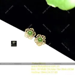 Khuyên tai ngọc bích cách điệu 5 cánh hoa, hột tròn 6 ly, vàng 10k - Ảnh 7
