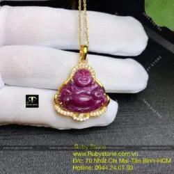 Mặt Phật Di Lặc Ruby Nam Phi, vàng 18k - Ảnh 6