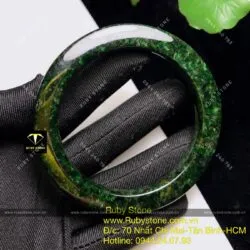 Vòng ngọc Cẩm thach sơn thuỷ xanh đen, bản vuông 10mm - Ảnh 3