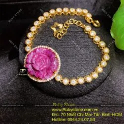 Lắc tay hoa mẫu đơn Ruby Nam Phi, vàng 18k - Hình ảnh 13