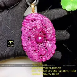 Mặt dây chuyền Long Phụng Ruby Nam Phi, vàng 18k, KT 70mm - Hình ảnh 7