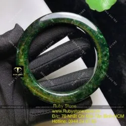 Vòng ngọc Cẩm thach sơn thuỷ xanh đen, bản vuông 10mm - Ảnh 8