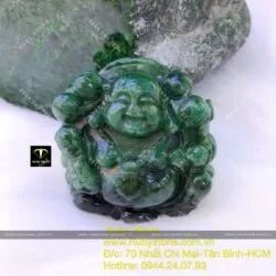 Phật Di Lặc ngọc cẩm thạch xanh phớt đen - Ảnh 2