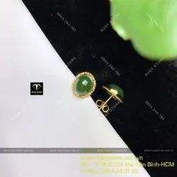 Khuyên tai ngọc bích Oval chỉ se, vàng 10k Khuyên tai ngọc bích Oval chỉ se, vàng 10k