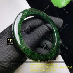 Vòng ngọc Cẩm thach sơn thuỷ xanh đen, bản vuông 10mm - Ảnh 7