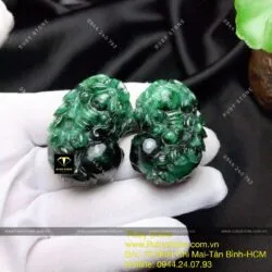 Cặp tỳ hưu ngọc cẩm thạch sơn thuỷ xanh (jadeite A) - Hình ảnh 6