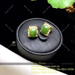 Khuyên tai Ngọc bích ổ chữ nhật, vàng 10k - Ảnh 6