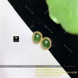 Khuyên tai ngọc bích Oval chỉ se, vàng 10k Khuyên tai ngọc bích Oval chỉ se, vàng 10k