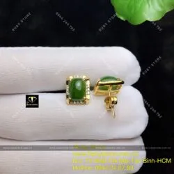 Khuyên tai Ngọc bích ổ chữ nhật, vàng 10k - Ảnh 16