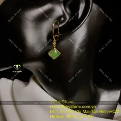 Khuyên tai Ngọc bích kiểu móc câu, ổ vuông, vàng 14k - Hình ảnh 6