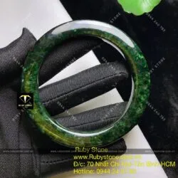 Vòng ngọc Cẩm thach sơn thuỷ xanh đen, bản vuông 10mm - Ảnh 10