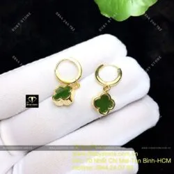 Khuyên tai cỏ 4 cánh Ngọc Bích kiểu tòng teng, vàng 10k - Ảnh 10