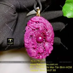 Mặt dây chuyền Long Phụng Ruby Nam Phi, vàng 18k, KT 70mm - Hình ảnh 6