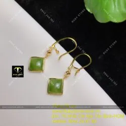 Khuyên tai Ngọc bích kiểu móc câu, ổ vuông, vàng 14k - Hình ảnh 3
