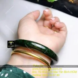 Vòng ngọc Cẩm thạch sơn thuỷ xanh đen, bản tròn 10mm - Ảnh 7