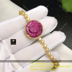 Lắc tay hoa mẫu đơn Ruby Nam Phi, vàng 18k - Hình ảnh 6