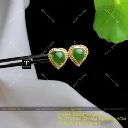 Khuyên tai trái tim Ngọc bích, vàng 10k chỉ se Khuyên tai trái tim Ngọc bích, vàng 10k chỉ se