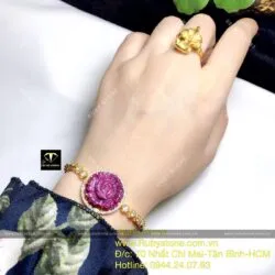 Lắc tay hoa mẫu đơn Ruby Nam Phi, vàng 18k - Hình ảnh 9
