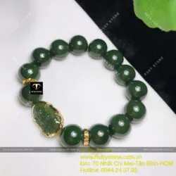 Vòng tay ngọc bích Canada mix Phật bản mệnh, vàng 10k - Ảnh 5