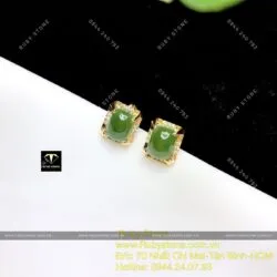 Khuyên tai Ngọc bích ổ chữ nhật, vàng 10k - Ảnh 10