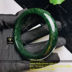 Vòng ngọc Cẩm thạch sơn thuỷ xanh đen, bản 15mm - Ảnh 14