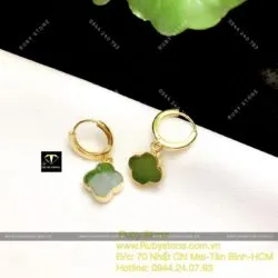 Khuyên tai cỏ 4 cánh Ngọc Bích kiểu tòng teng, vàng 10k - Ảnh 6