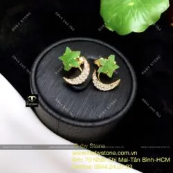Khuyên tai trăng sao Ngọc bích, vàng 18k - Ảnh 3