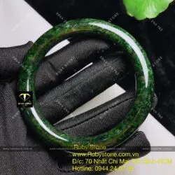 Vòng ngọc Cẩm thạch sơn thuỷ xanh đen, bản tròn 10mm - Ảnh 10