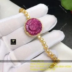 Lắc tay hoa mẫu đơn Ruby Nam Phi, vàng 18k - Hình ảnh 5