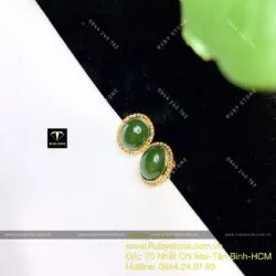 Khuyên tai ngọc bích Oval chỉ se, vàng 10k Khuyên tai ngọc bích Oval chỉ se, vàng 10k
