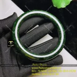 Vòng ngọc Cẩm thạch sơn thuỷ xanh đen, bản tròn 10mm - Ảnh 14