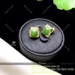 Khuyên tai Ngọc bích ổ chữ nhật, vàng 10k - Ảnh 5