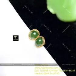Khuyên tai ngọc bích Oval chỉ se, vàng 10k Khuyên tai ngọc bích Oval chỉ se, vàng 10k