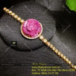 Lắc tay hoa mẫu đơn Ruby Nam Phi, vàng 18k - Hình ảnh 14