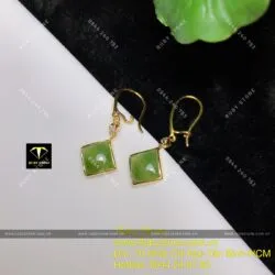 Khuyên tai Ngọc bích kiểu móc câu, ổ vuông, vàng 14k - Hình ảnh 4