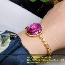 Lắc tay hoa mẫu đơn Ruby Nam Phi, vàng 18k - Hình ảnh 11