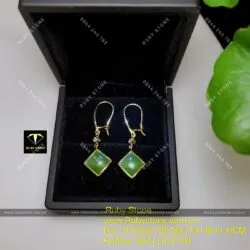Khuyên tai Ngọc bích kiểu móc câu, ổ vuông, vàng 14k - Hình ảnh 10