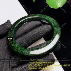 Vòng ngọc Cẩm thach sơn thuỷ xanh đen, bản vuông 10mm - Ảnh 2