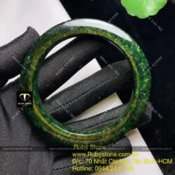 Vòng ngọc Cẩm thach sơn thuỷ xanh đen, bản vuông 10mm - Ảnh 6
