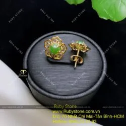 Khuyên tai ngọc bích cách điệu 5 cánh hoa, hột tròn 6 ly, vàng 10k - Ảnh 5