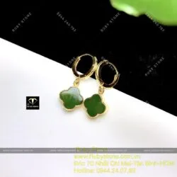 Khuyên tai cỏ 4 cánh Ngọc Bích kiểu tòng teng, vàng 10k - Ảnh 3