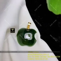 Mặt dây chuyền trái táo ngọc bích Canada đậm, móc vàng 18k - Hình ảnh 10