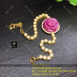 Lắc tay hoa mẫu đơn Ruby Nam Phi, vàng 18k - Hình ảnh 3