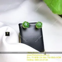 Khuyên tai hoa mai Ngọc bích 5 chấu, vàng 10k Khuyên tai hoa mai Ngọc bích 5 chấu, vàng 10k