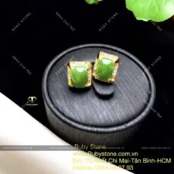 Khuyên tai Ngọc bích ổ chữ nhật, vàng 10k - Ảnh 4