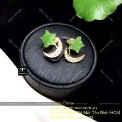 Khuyên tai trăng sao Ngọc bích, vàng 18k