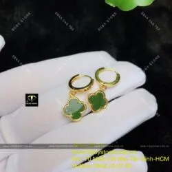 Khuyên tai cỏ 4 cánh Ngọc Bích kiểu tòng teng, vàng 10k - Ảnh 14